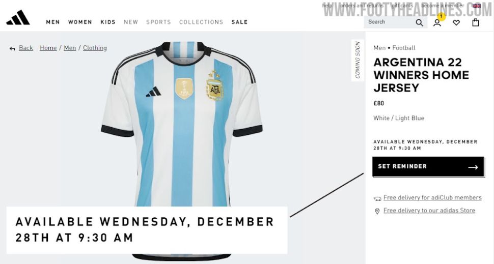 Adidas công bố ngày bán áo Argentina 3 ngôi sao