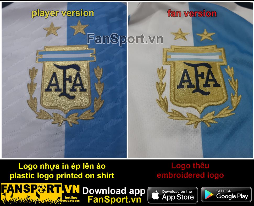 Phân biệt áo home Argentina bản authentic và bản fan
