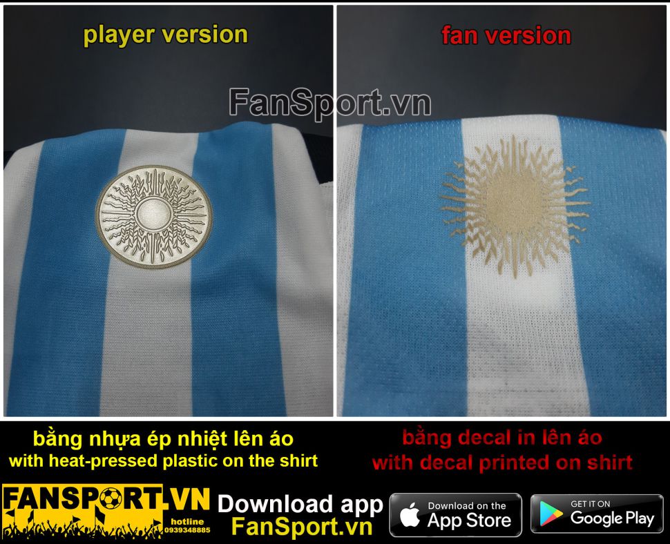 Phân biệt áo home Argentina bản authentic và bản fan