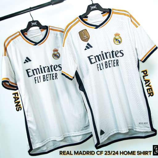 Phân biệt bản fans và bản player đối với áo Real Madrid home 2023 2024
