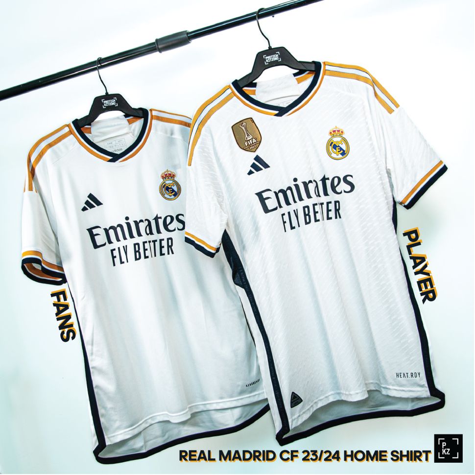 Phân biệt bản fans và bản player đối với áo Real Madrid home 2023 2024
