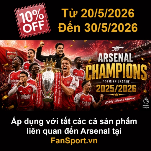 Chúc mừng Arsenal vô địch EPL 2025/26 - Giảm 10% các sản phẩm Arsenal