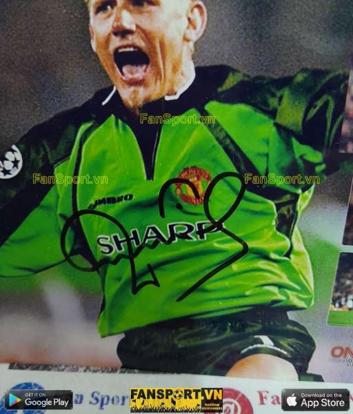 Ảnh chữ ký Peter Schmeichel Manchester United 1999 signed hand photo