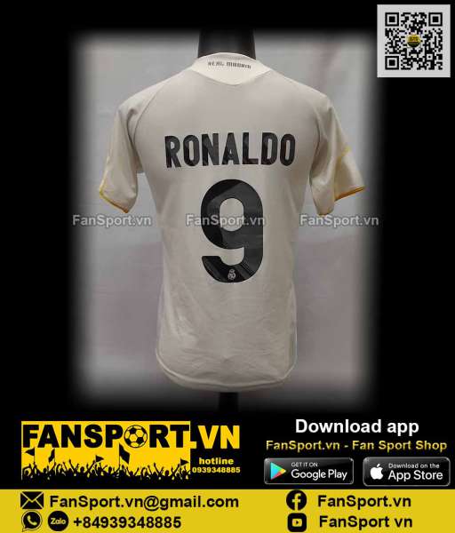 Áo đấu Ronaldo 9 Real Madrid 2009 2010 home shirt jersey white CR7