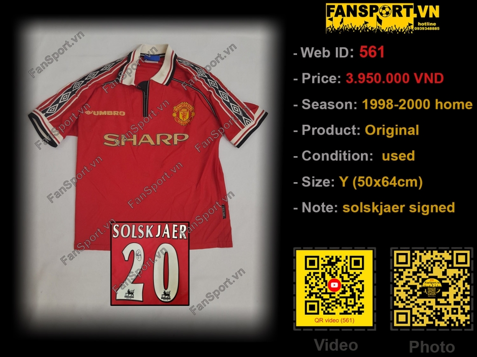 Áo đấu Solskjaer #20 Manchester United 1998-1999-2000 home shirt red