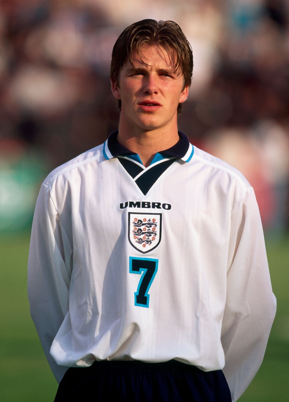 Áo đấu Beckham 7 England 1995 1996 1997 home shirt jersey white Umbro