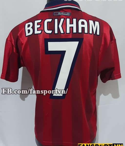 Áo đấu Beckham #7 England 1997-1999 away shirt jersey red
