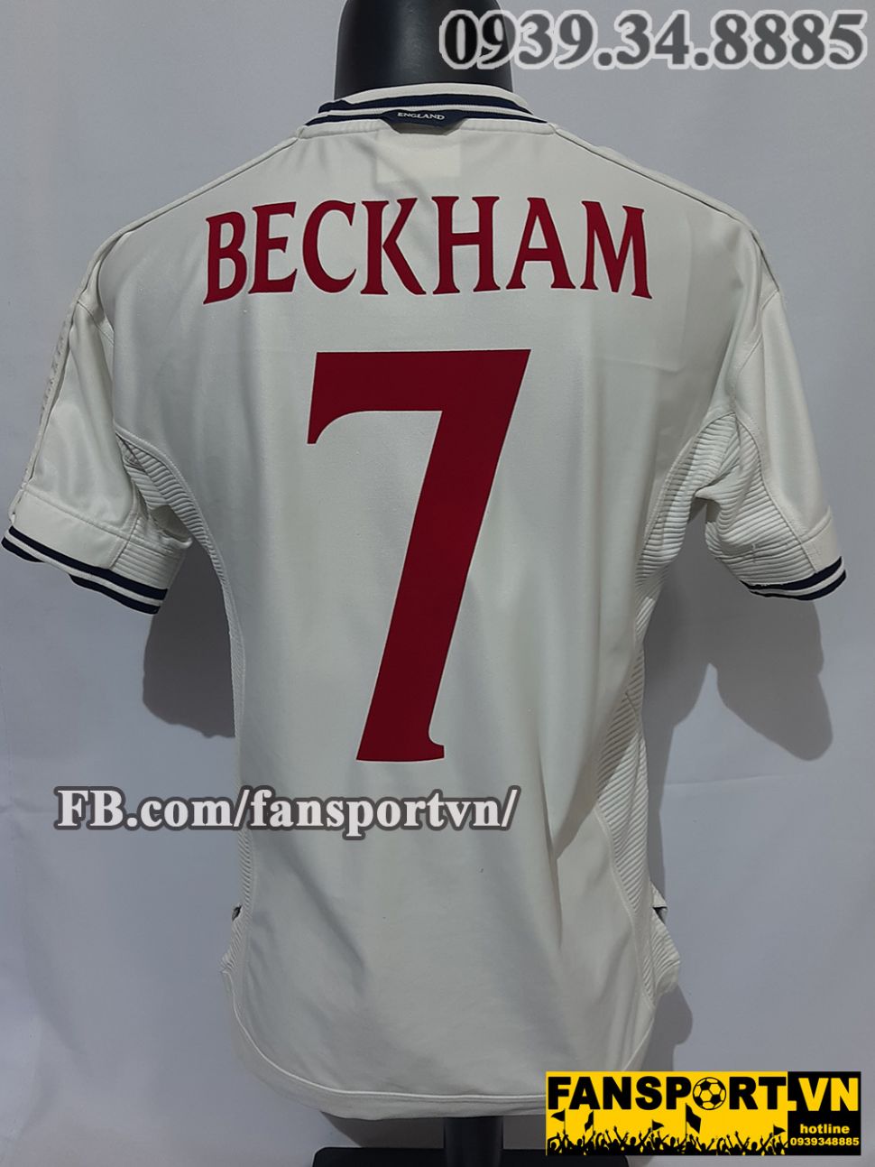 Áo đấu Beckham #7 England 1999-2000-2001 home shirt jersey white