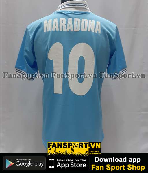 Áo đấu Maradona 10 Napoli 1986-1987 home shirt jersey sign COA blue