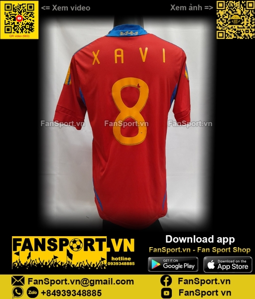Áo đấu Xavi 8 Spain 2011-2012 home shirt jersey red Tây Ban Nha