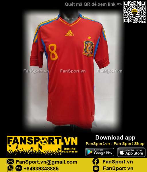 Áo đấu Xavi 8 Spain 2011-2012 home shirt jersey red Tây Ban Nha