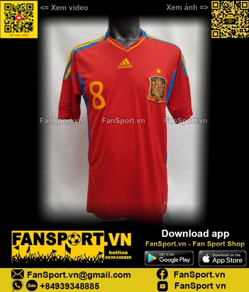 Áo đấu Xavi 8 Spain 2011-2012 home shirt jersey red Tây Ban Nha