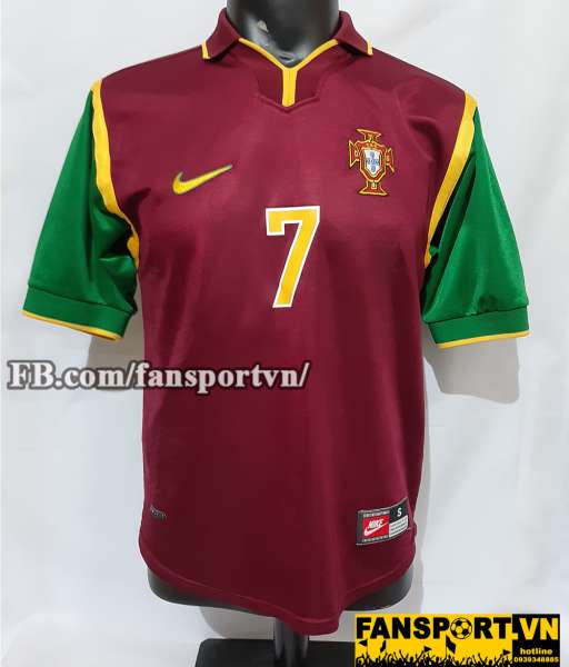 Áo đấu Figo #7 Portugal 1998-1999 home shirt jersey brown World Cup