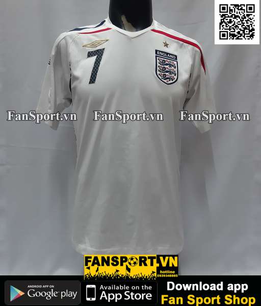 Áo đấu Beckham 7 England 2007-2008-2009 home shirt jersey white S
