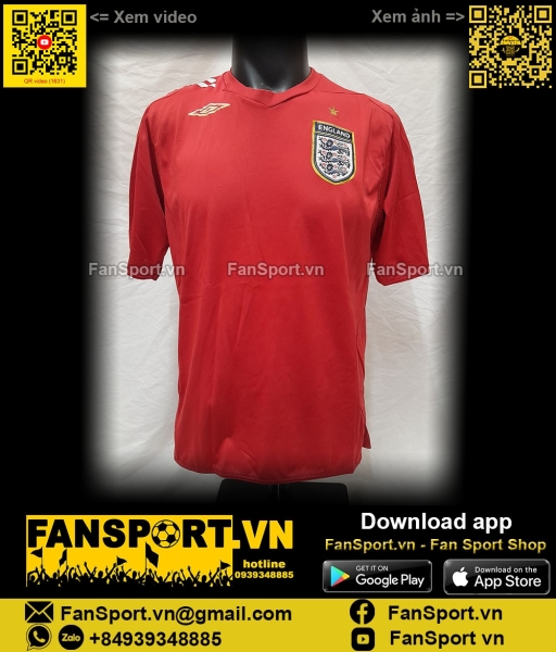 Áo đấu bóng đá England 2006-2007-2008 away shirt jersey red football