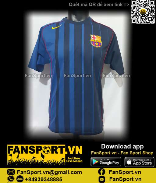 Áo đấu Barcelona 2004-2005 away shirt jersey blue Nike 118865 size S