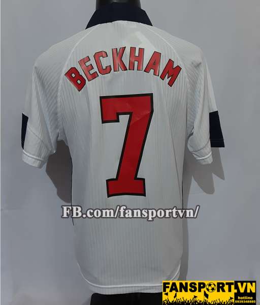 Áo đấu Beckham #7 England 1997-1998-1999 home shirt jersey white