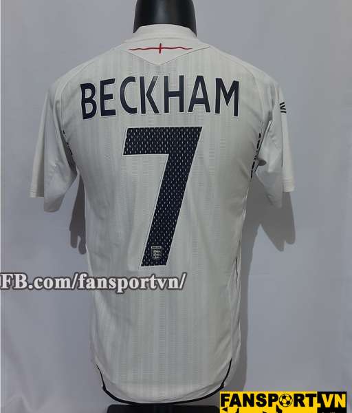 Áo đấu Beckham #7 England 2007-2008-2009 home shirt jersey white