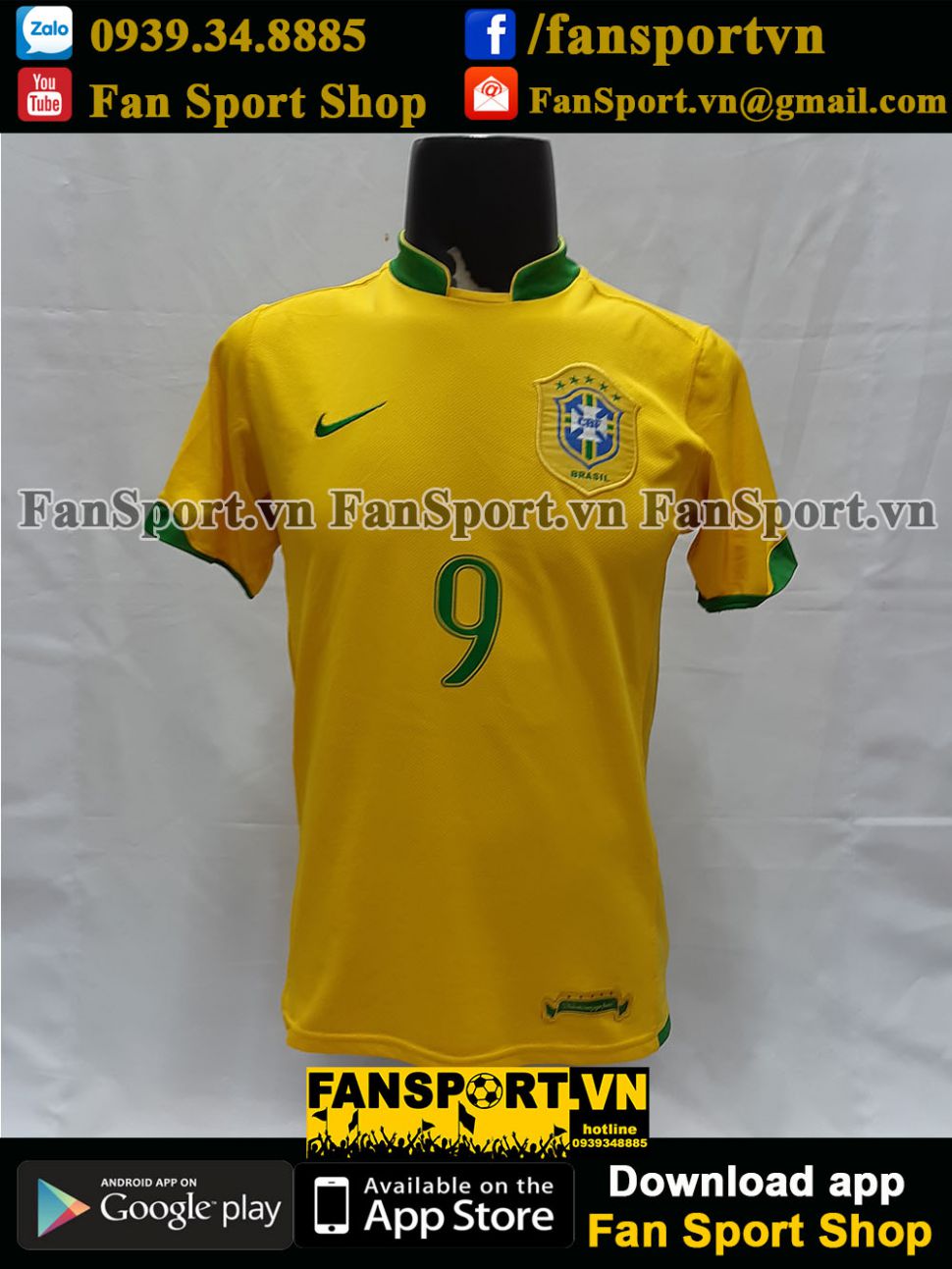 BRAZIL NATIONAL TEAM 2006 2007 HOME FOOTBALL SHIRT JERSEY #9 RONALDO SIZE S