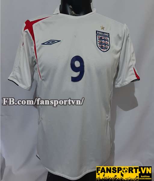 Áo đấu Wayne Rooney #9 England 2005-2007 home shirt jersey white