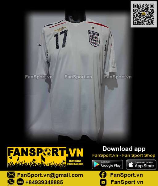 Áo đấu Beckham 17 England 2007-2008-2009 home shirt jersey white Umbro