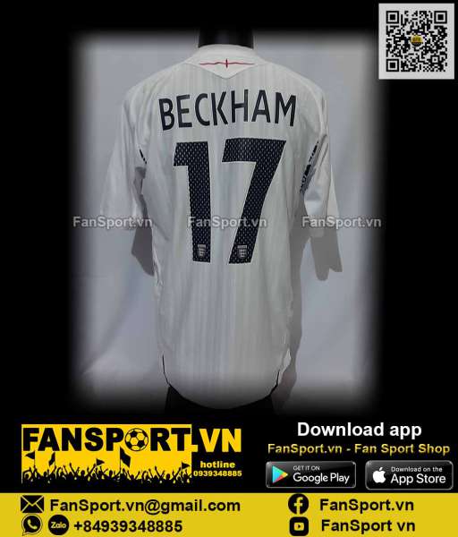 Áo đấu Beckham 17 England 2007-2008-2009 home shirt jersey white Umbro