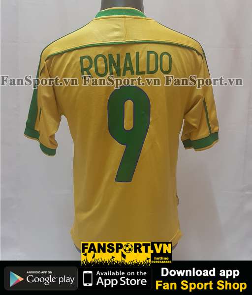 Áo Ronaldo #9 Brazil World Cup 1998 home shirt jersey yellow 1999-2000