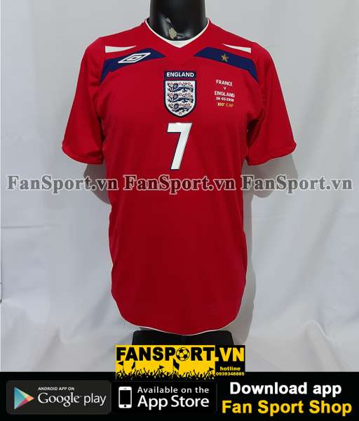 Áo đấu Beckham #7 England 2008-2009-2010 away 100th cap vs France
