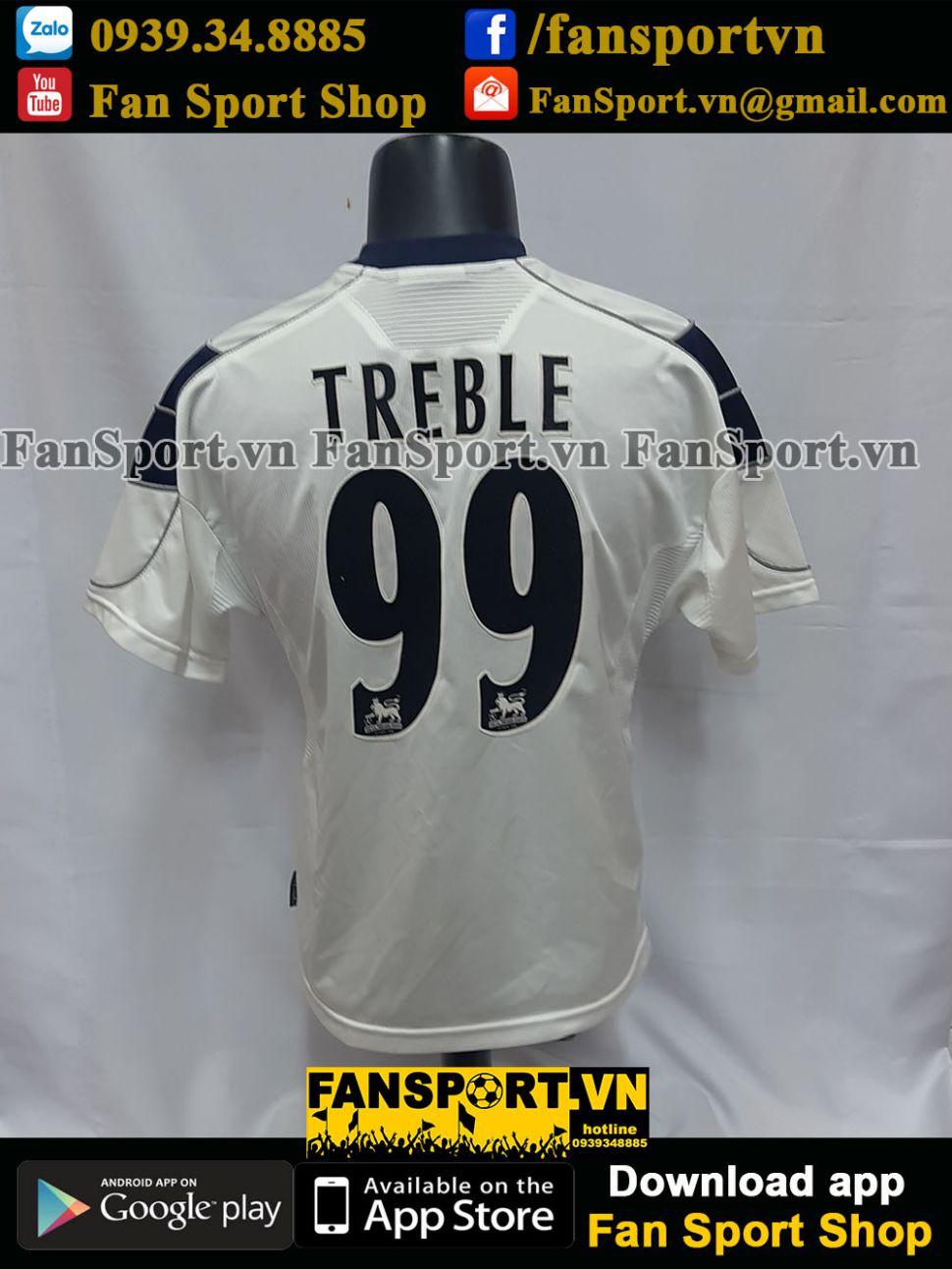 Áo đấu Treble #99 Manchester United 1999-2000 third white shirt jersey