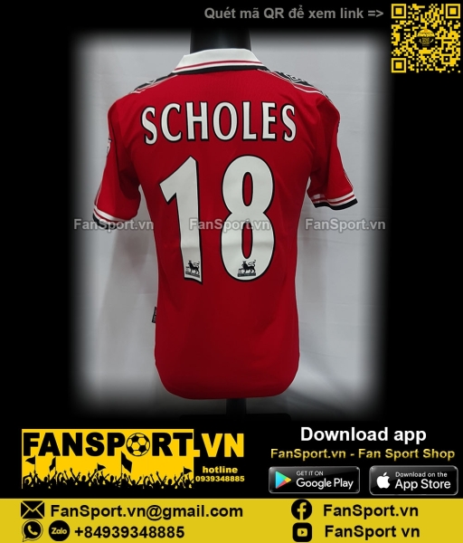 Áo đấu Scholes 18 Manchester United 1998-1999-2000 home shirt jersey