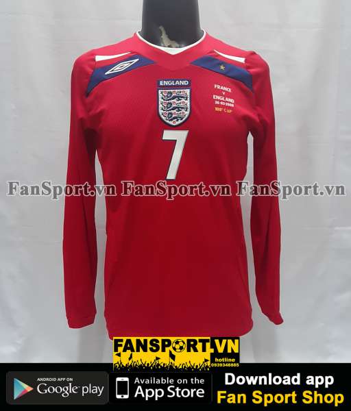 Áo đấu Beckham #7 England 2008-2009-2010 away 100th cap vs France long