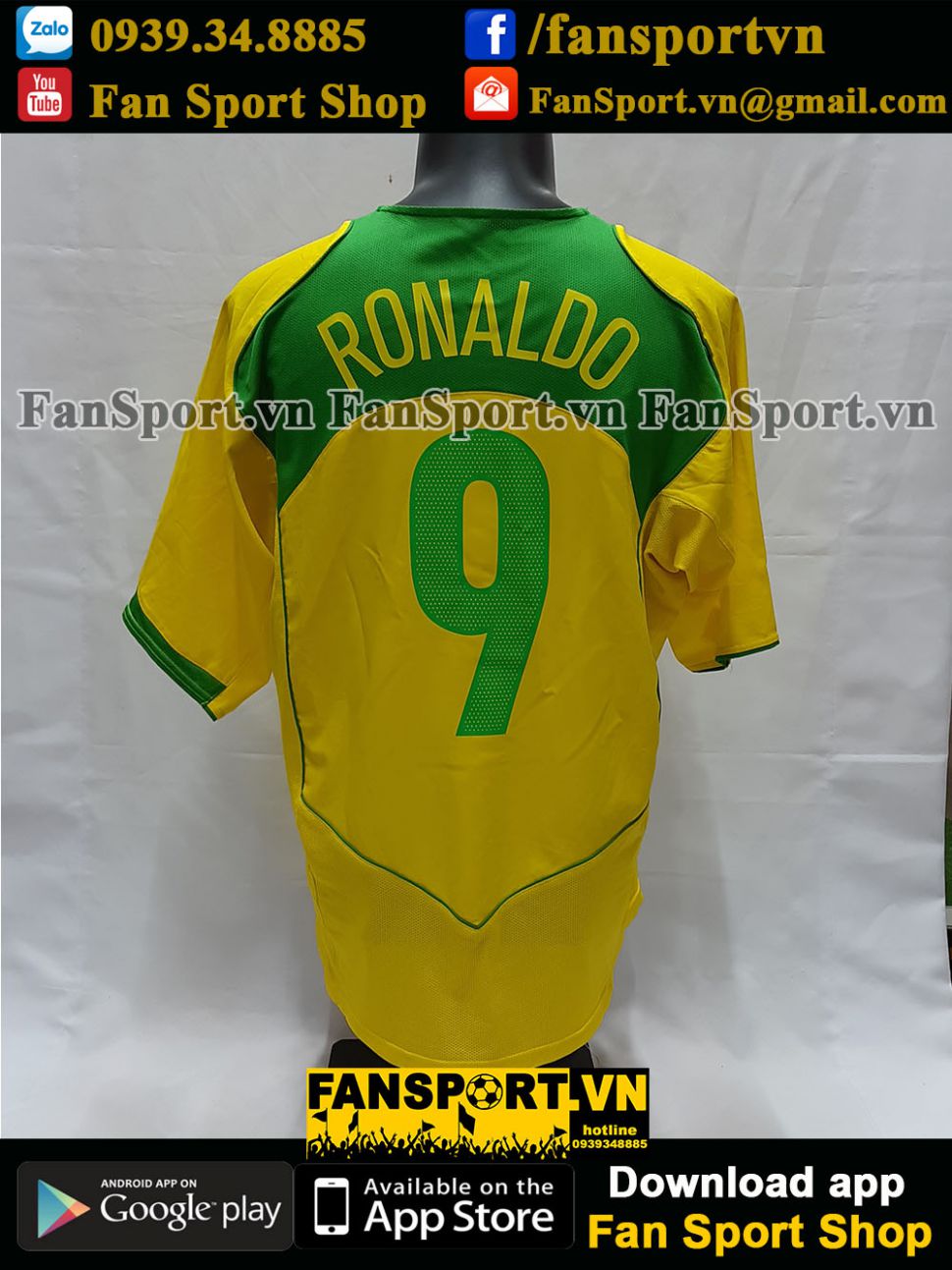 Áo đấu Ronaldo #9 Brazil 2004-2005-2006 home shirt jersey yellow