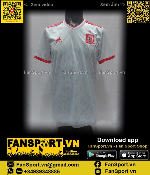 Áo đấu Spain 2018-2019 away shirt jersey white BR2697 adidas bóng đá M
