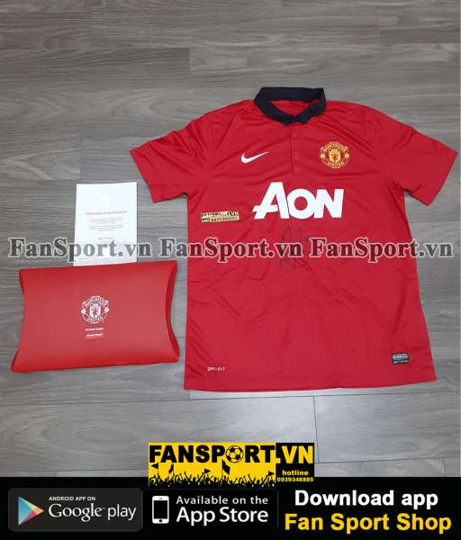Box áo chữ ký Persie Manchester United 2013-2014 home shirt signed COA