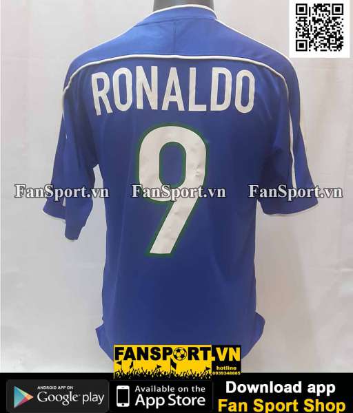 Áo Ronaldo 9 Brazil World Cup 1998 away shirt jersey blue 1999-2000