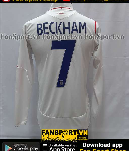 Áo đấu Beckham #7 England 2005-2006-2007 home shirt jersey white long