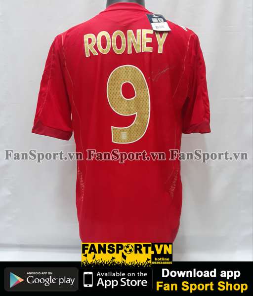 Áo chữ ký Rooney #9 England 2006-2007-2008 away shirt jersey red BNWT