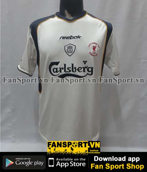 Áo đấu Liverpool UEFA Super Cup 2001 away shirt jersey 2002 2003 white