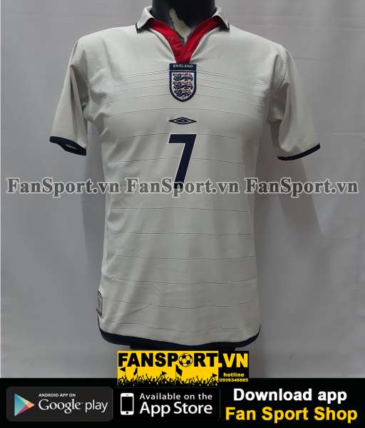 Áo đấu Beckham 7 England 2003-2004-2005 home shirt jersey white Euro