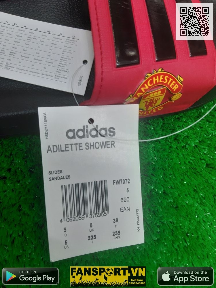 Dép Manchester United Adidas red black Adilette shower slides FW7072