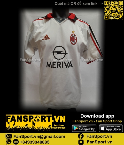 Áo đấu AC Milan 2003-2004 away shirt jersey white 021759 Adidas