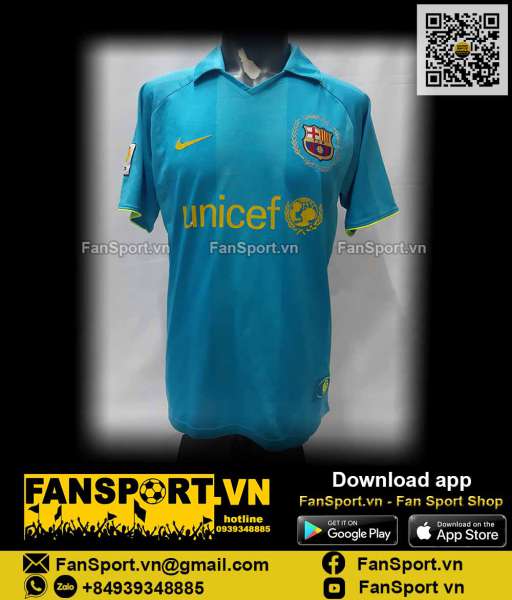 Áo đấu Messi 19 Barcelona 2007-2008 away shirt jersey blue