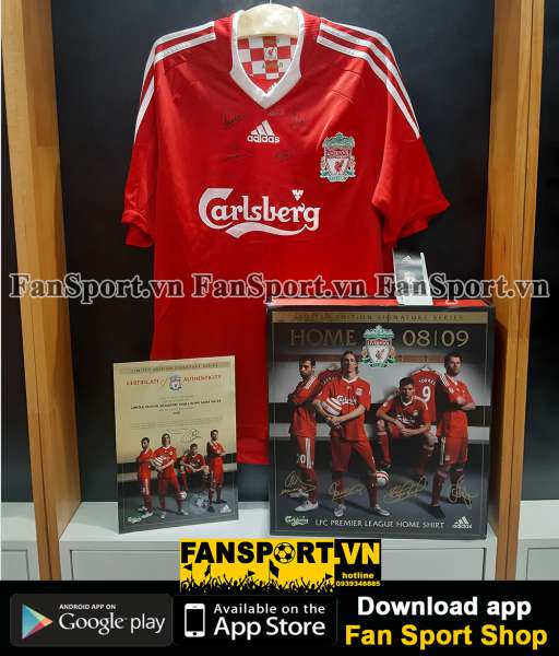 Box Liverpool 2008-2010 home shirt limited Torres, Gerrard signed