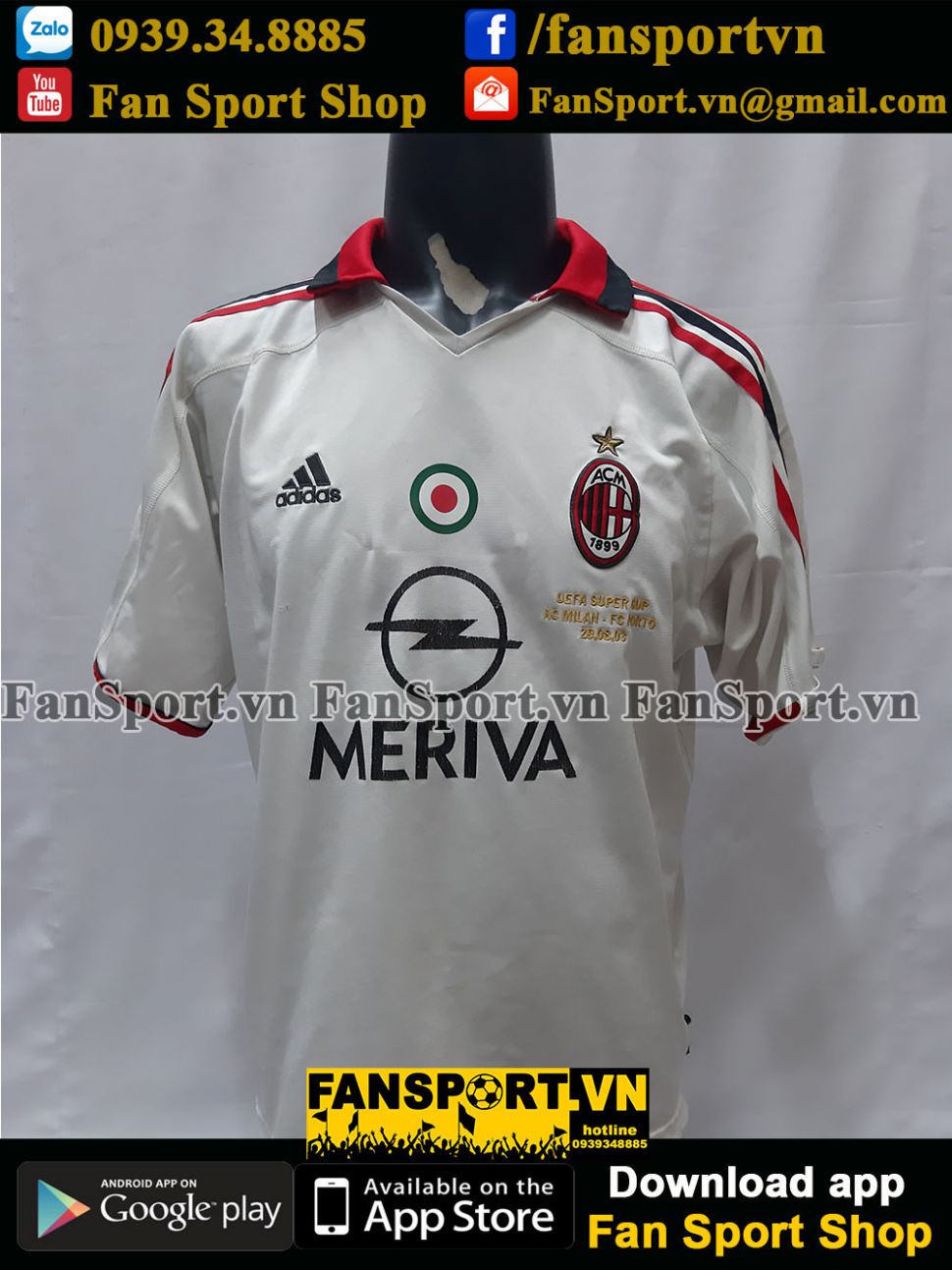 Áo đấu AC Milan UEFA Super Cup 2003 away shirt jersey white 2004