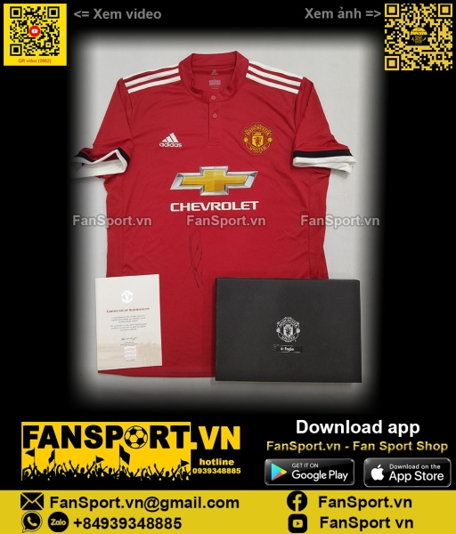 Box Pogba signed Manchester United 2017-2018 home shirt jersey red COA
