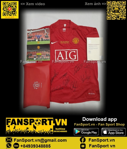 Áo đấu Manchester United 2007-2008-2009 home shirt red COA team signed