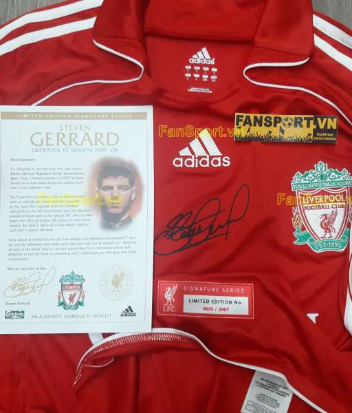 Box áo Gerrard Liverpool 2007 home jersey limited 2006 2008 signed COA