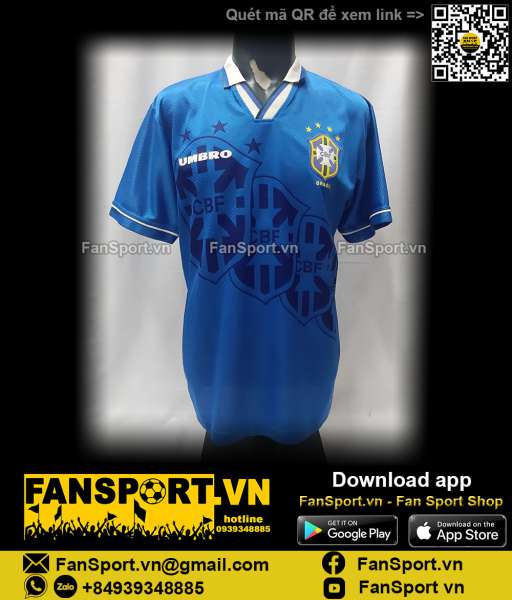 Áo đấu Brazil World Cup 1994 away shirt jersey blue 1995 1996 Umbro