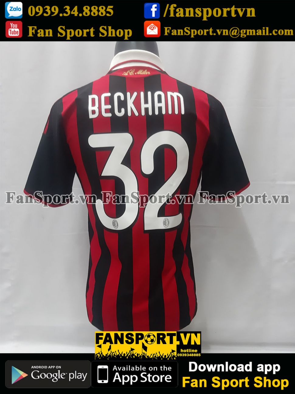 Áo đấu Beckham #32 AC Milan 2009-2010 home shirt jersey red