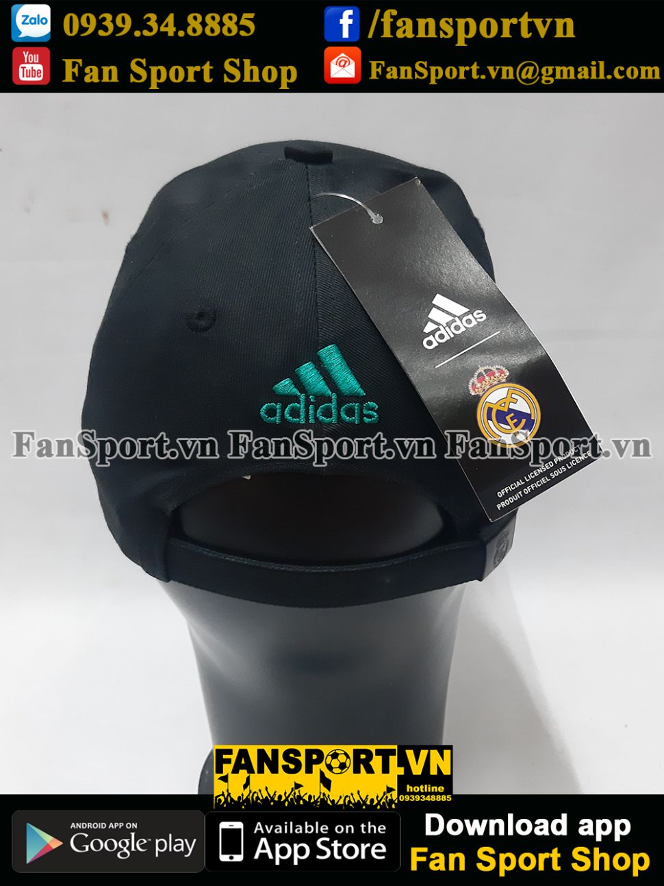 Nón Real Madrid 2017 2018 away black cap Adidas BR771 BNWT 54cm hat